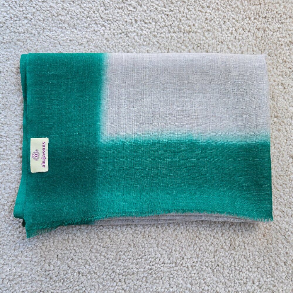 NWOT Lightweight Wool Scarf Ahujasons Green and Natural/Tan - Picture 12 of 12